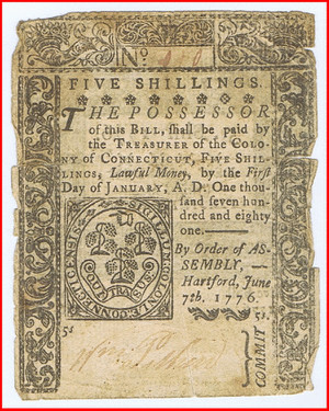 5 Shillings Connecticut Currency. image